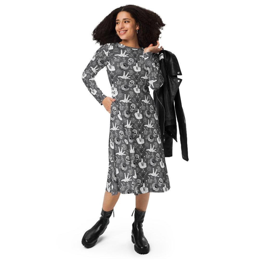 Gothic Skull Long Sleeve Dress